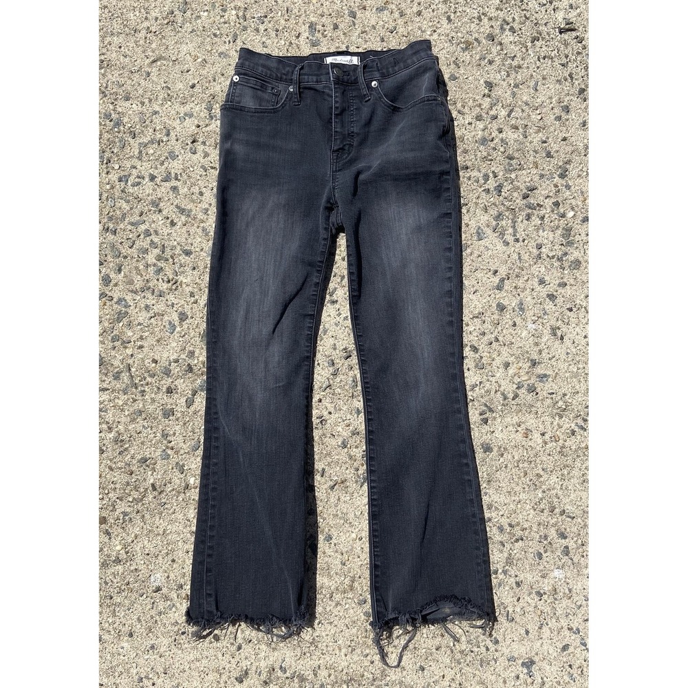 Madewell Cali Demi Boot High Rise Jeans Black Wash Womens 26x25 Raw Hem Stretchy